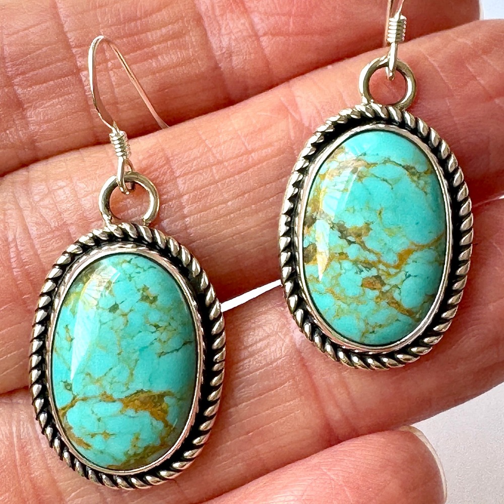 Navajo Earrings Turquoise Sterling Oval #8‎ Mine Joelias Draper Signed Native